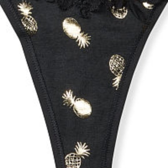 Last XL Pair VS XL Pineapple Thong Lace Waist Panty Black Pineapple NWT - Picture 4 of 14